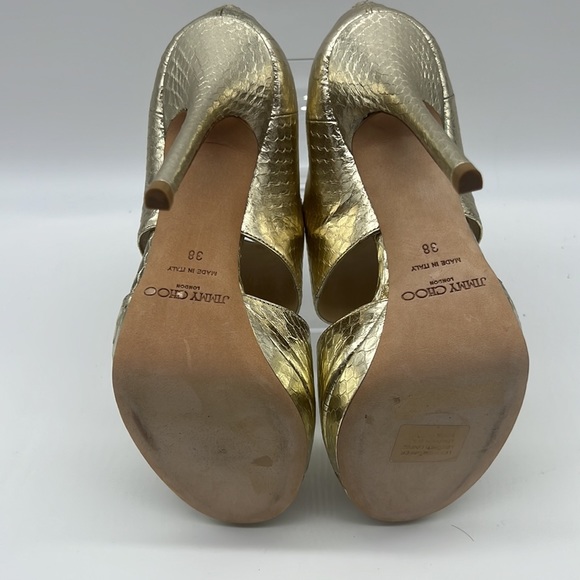 JIMMY CHOO GOLD SNAKE SKIN PLATFORM HEELS SZ 38  NWT - Picture 7 of 8